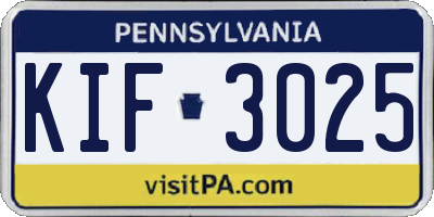PA license plate KIF3025