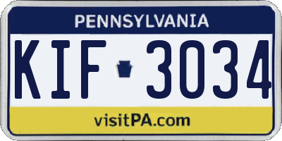PA license plate KIF3034