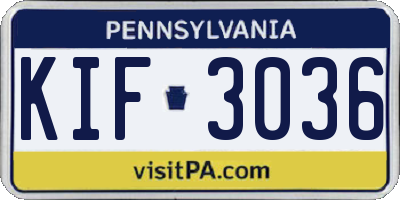 PA license plate KIF3036