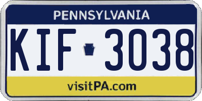 PA license plate KIF3038