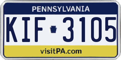 PA license plate KIF3105