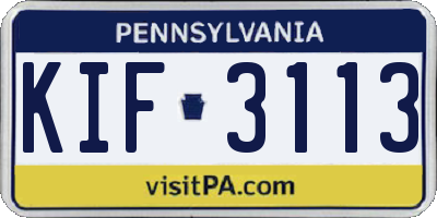 PA license plate KIF3113