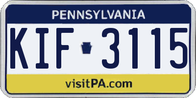 PA license plate KIF3115