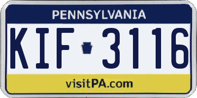 PA license plate KIF3116