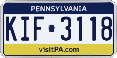 PA license plate KIF3118