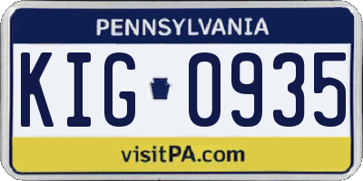 PA license plate KIG0935