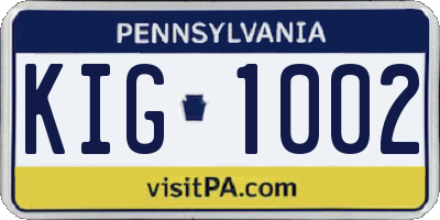 PA license plate KIG1002