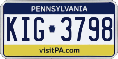 PA license plate KIG3798