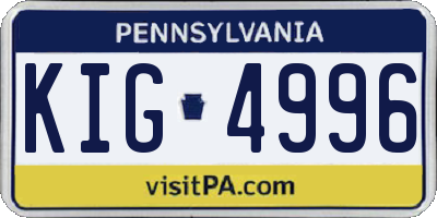 PA license plate KIG4996