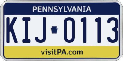 PA license plate KIJ0113