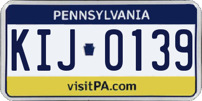 PA license plate KIJ0139