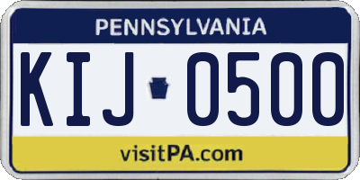 PA license plate KIJ0500