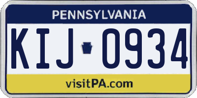 PA license plate KIJ0934