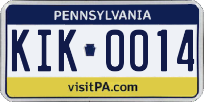 PA license plate KIK0014