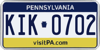 PA license plate KIK0702