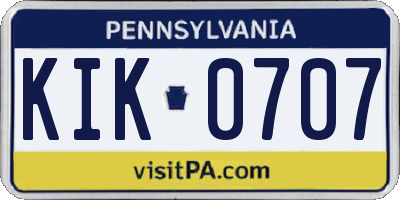 PA license plate KIK0707