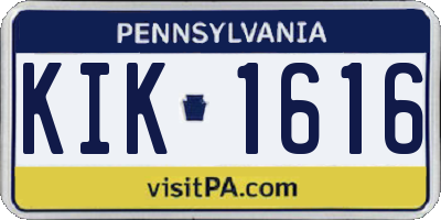 PA license plate KIK1616
