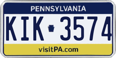PA license plate KIK3574