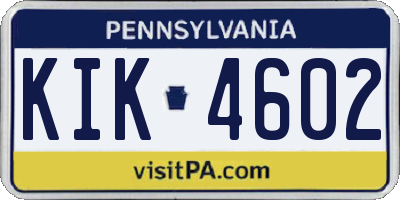 PA license plate KIK4602