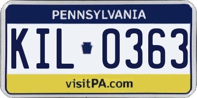 PA license plate KIL0363
