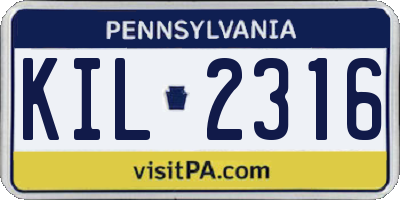 PA license plate KIL2316