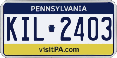 PA license plate KIL2403