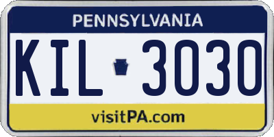 PA license plate KIL3030