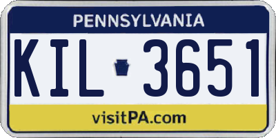 PA license plate KIL3651