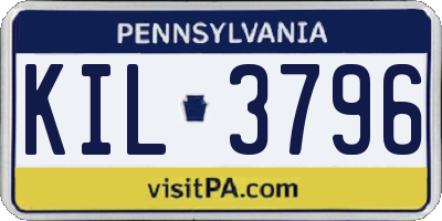 PA license plate KIL3796