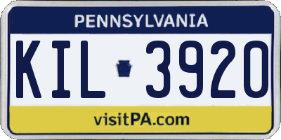 PA license plate KIL3920