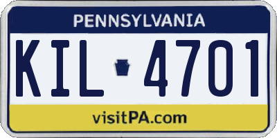 PA license plate KIL4701