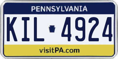 PA license plate KIL4924