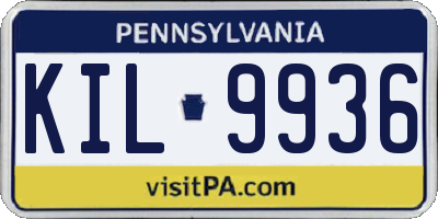 PA license plate KIL9936