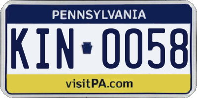 PA license plate KIN0058