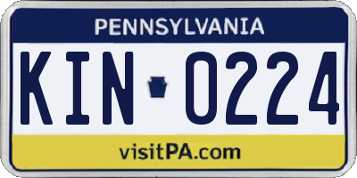 PA license plate KIN0224