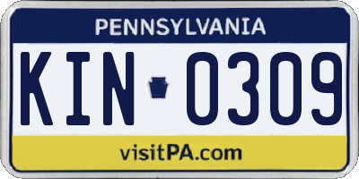 PA license plate KIN0309