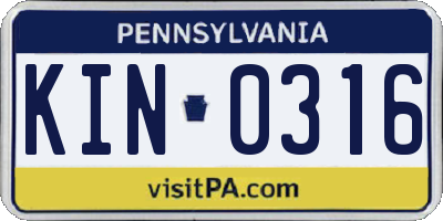 PA license plate KIN0316