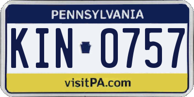 PA license plate KIN0757