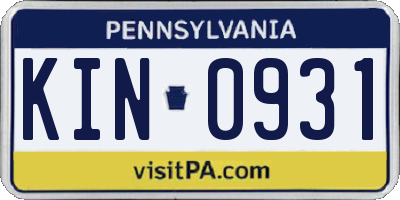 PA license plate KIN0931