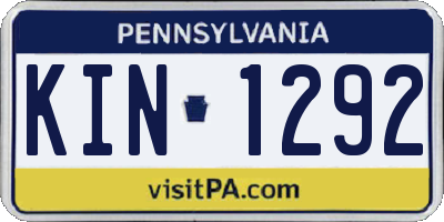 PA license plate KIN1292