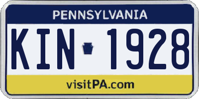 PA license plate KIN1928