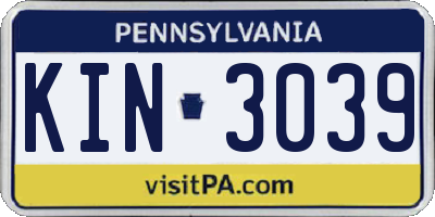 PA license plate KIN3039