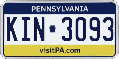 PA license plate KIN3093