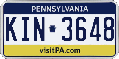PA license plate KIN3648