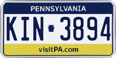 PA license plate KIN3894