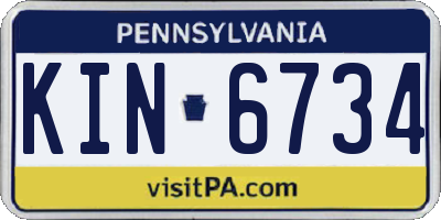 PA license plate KIN6734