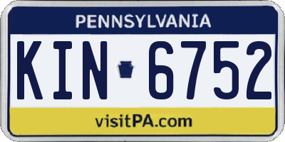 PA license plate KIN6752