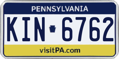 PA license plate KIN6762