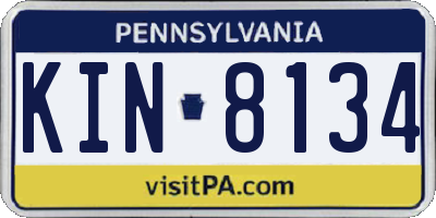 PA license plate KIN8134