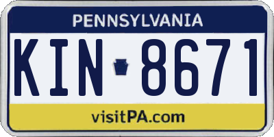PA license plate KIN8671